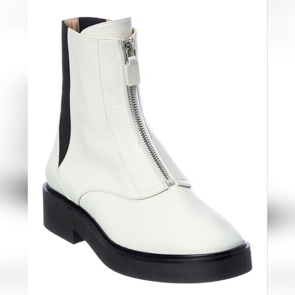 New Stuart Weitzman Ankle Boots Lodge Zip Leather Bootie white 39.5 or USA 9 - Picture 1 of 8